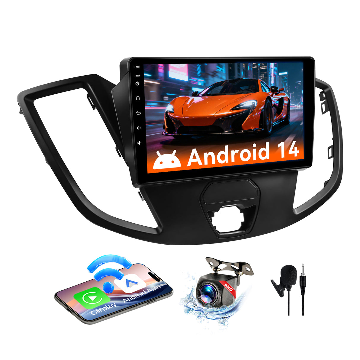 Android 13 Car Stereo Radio Compatible with Ford Transit 2013 2014 2015 2016 2017 2018 2019, Head Unit, 9" Touchscreen Support Bluetooth/Wireless CarPlay Andriod Auto/GPS/WiFi/Mirror Link/Backup Camera
