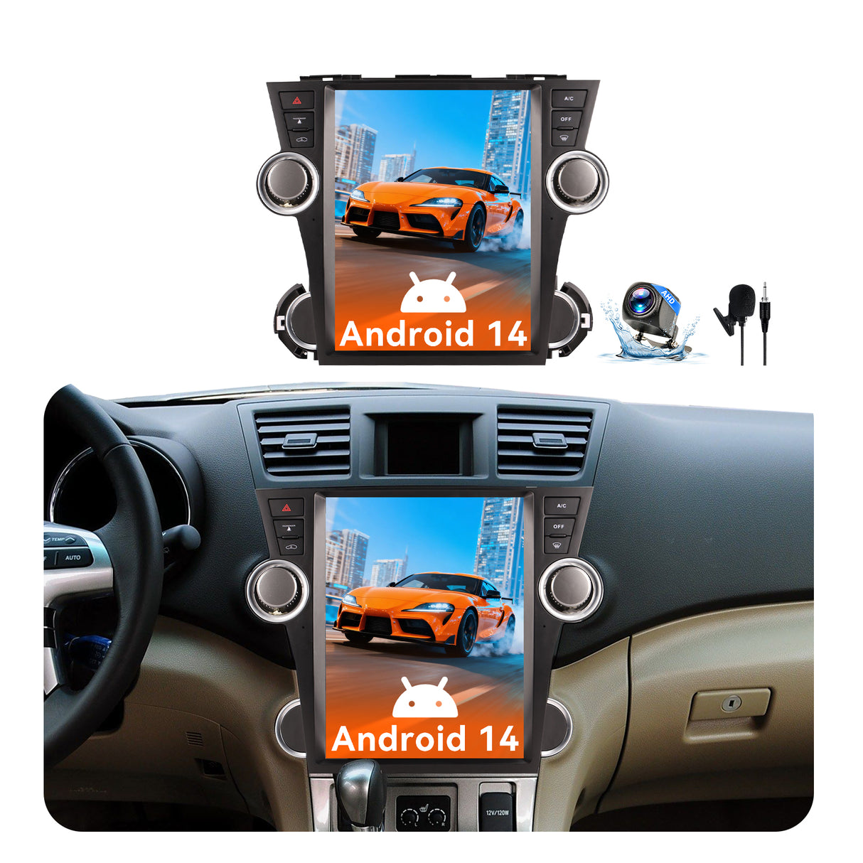 Android 14 Car Stereo Radio Head Unit Compatible with Toyota Highlander 2009-2013 Carplay&Android Auto T-Style Touch Screen with GPS DSP Bluetooth Optical FM 4G WiFi 8+128G 12.1"