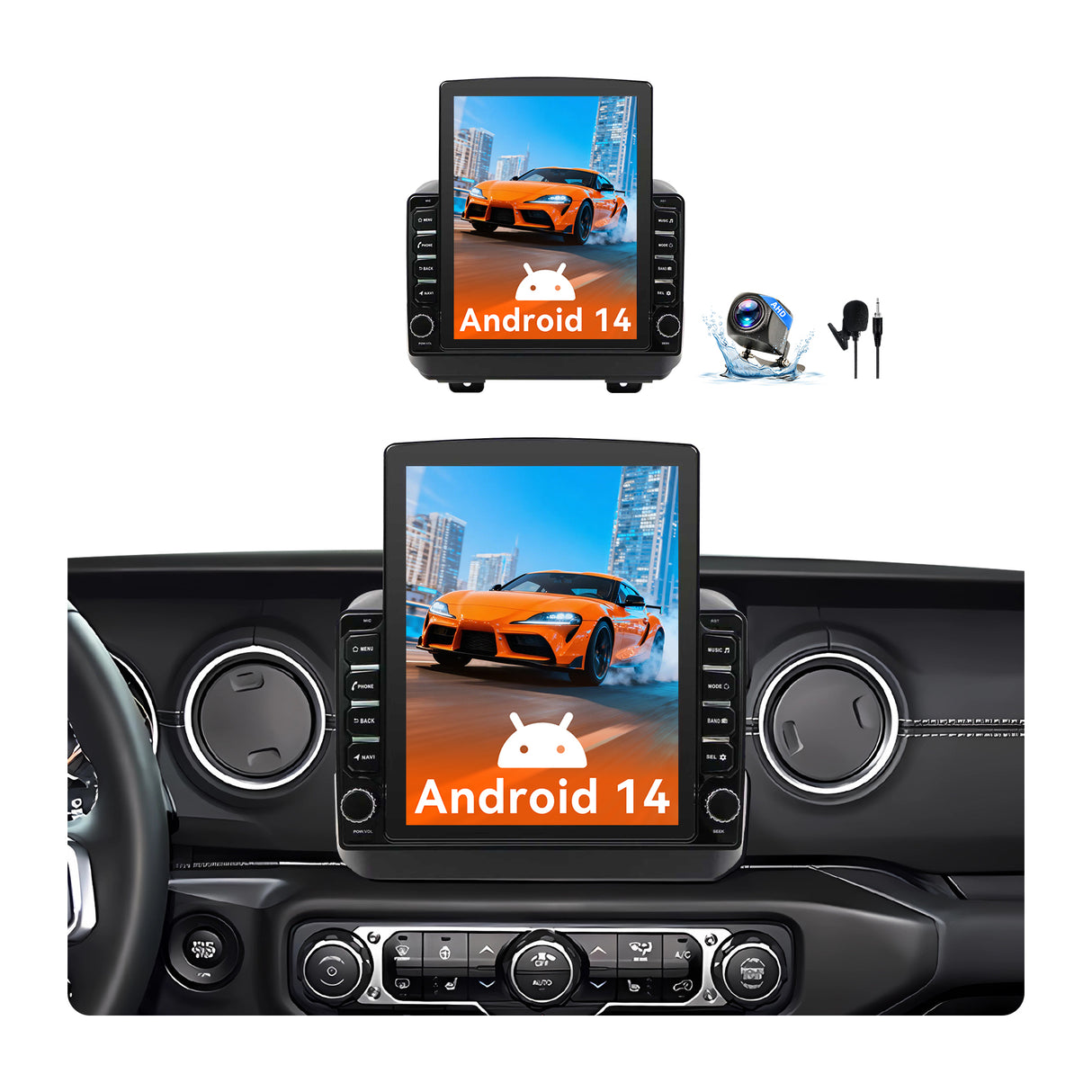 Android 15 Car Radio Stereo Compatible with Jeep Wrangler JL 2018-2021Gladiator JT 2020 2021, 4+64G, 9.7" Touchscreen, Wireless Carplay Android Auto/Bluetooth/FM/GPS/WiFi/Mirror Link/SWC/Backup Camera