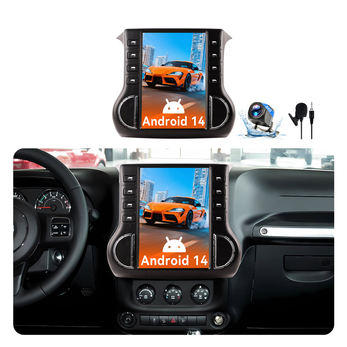 Android 14 Car Stereo Radio Head Unit Compatible with Jeep Wrangler 2011-2014 Carplay&Android Auto T-Style Touch Screen with GPS DSP Bluetooth Optical FM 4G WiFi 8+128G 12.1 inch
