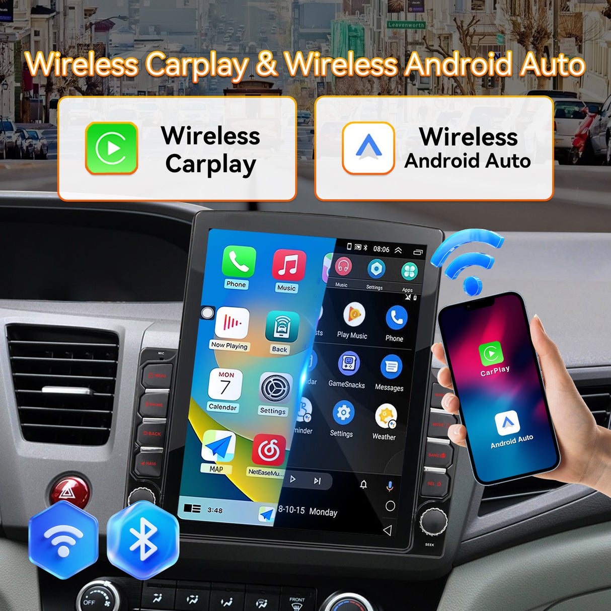 Android 15 Car Stereo Radio Compatible with Honda Civic 2012 2013 2014 2015 with Wireless CarPlay Android Auto,9.7' Touchscreen Support Bluetooth/GPS/WiFi/Mirror Link/Backup Camera