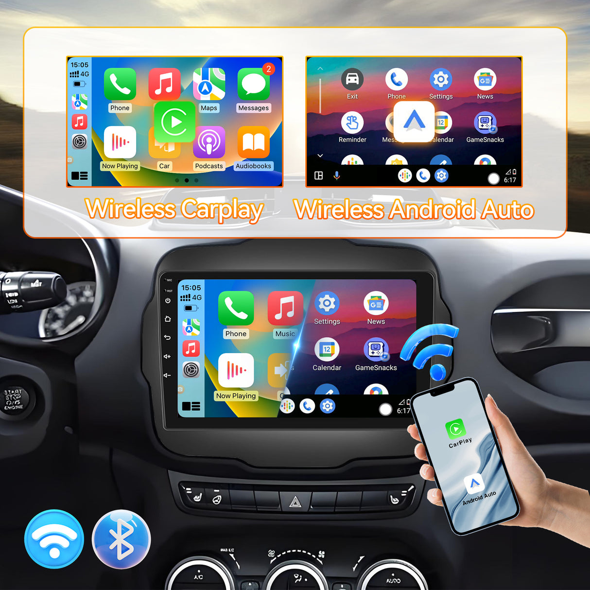 Android 13 Car Stereo Radio Compatible with Jeep Renegade 2015 2016 2017 2018 2019 2020,9 Inch Touchscreen Car Radio Support Bluetooth,Wireless CarPlay Android Auto/FM/GPS/Mirrorlink/Backup Camera