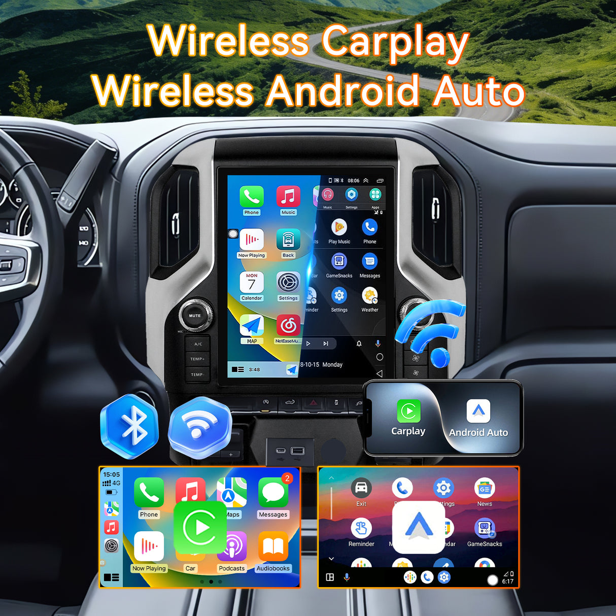 Android 13 Car Radio Compatible with Chevy Silverado 2019-2023 4+64G T-Style Car Stereo Head Unit with Wireless Carplay | Android Auto | GPS Navigation | Bluetooth | FM | AM | SWC 12.1Inch