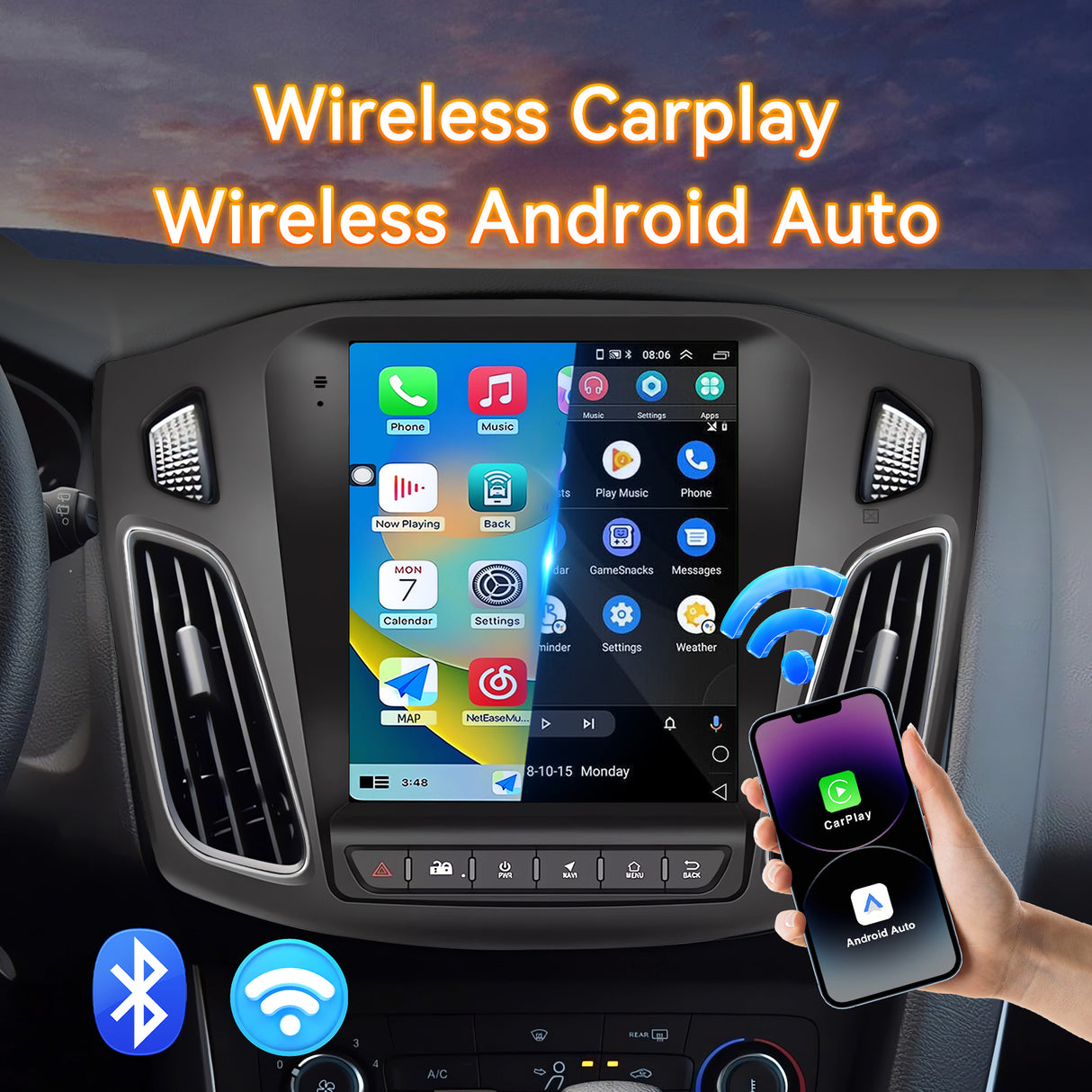 Android 13 Car Stereo Radio Compatible with Ford Focus 2012 2013 2014 2015 2016 2017 2018, 9.7 Inch IPS Touch Screen/Wireless CarPlay Andriod Auto/GPS/WiFi/Bluetooth/Mirror Link/Backup Camera