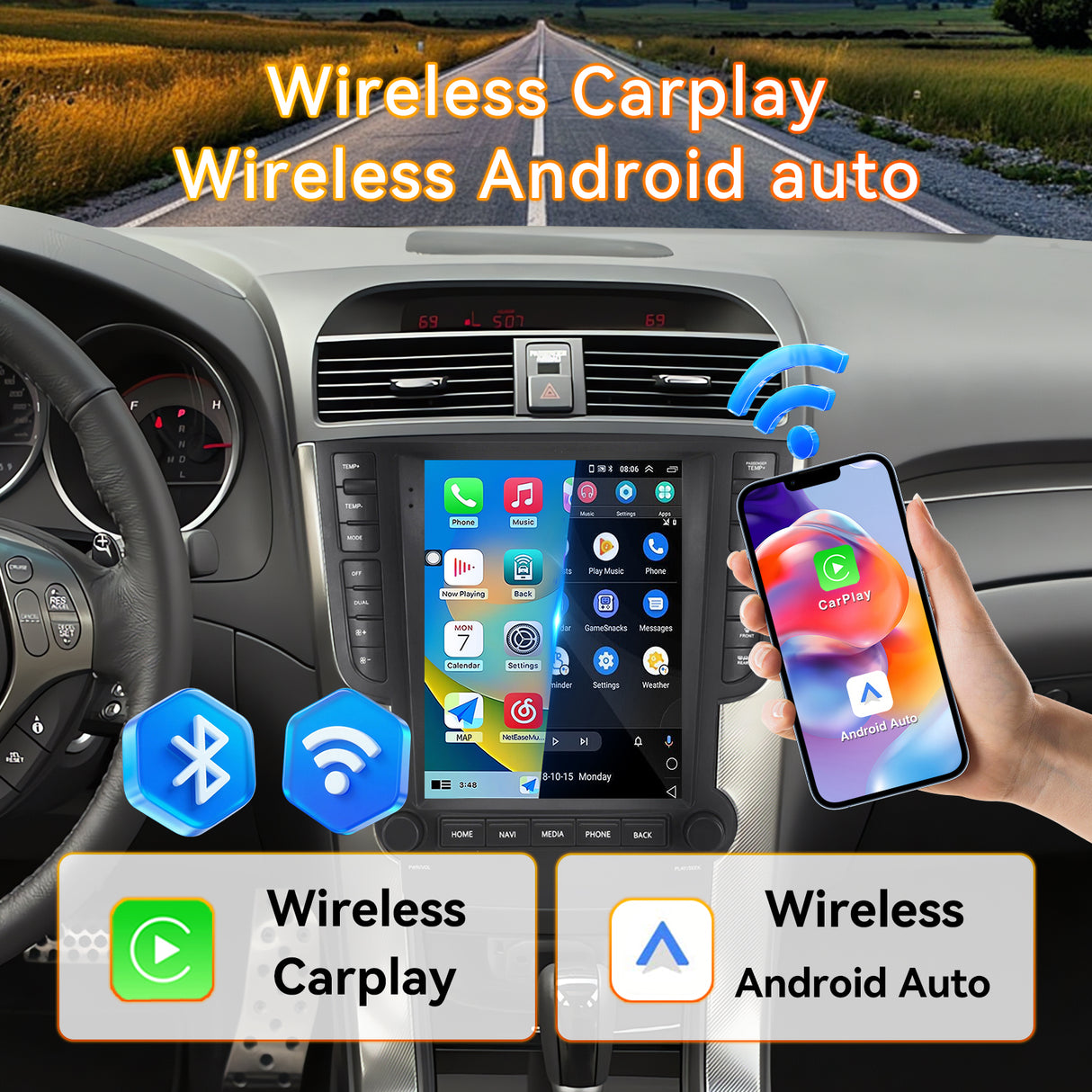 Android 14 Car Radio Compatible with Acura TL 2004-2008 4+64G T-Style Car Stereo Head Unit with Wireless Carplay/Android Auto, GPS Navigation, Bluetooth, FM/AM, SWC 9.7 Inch