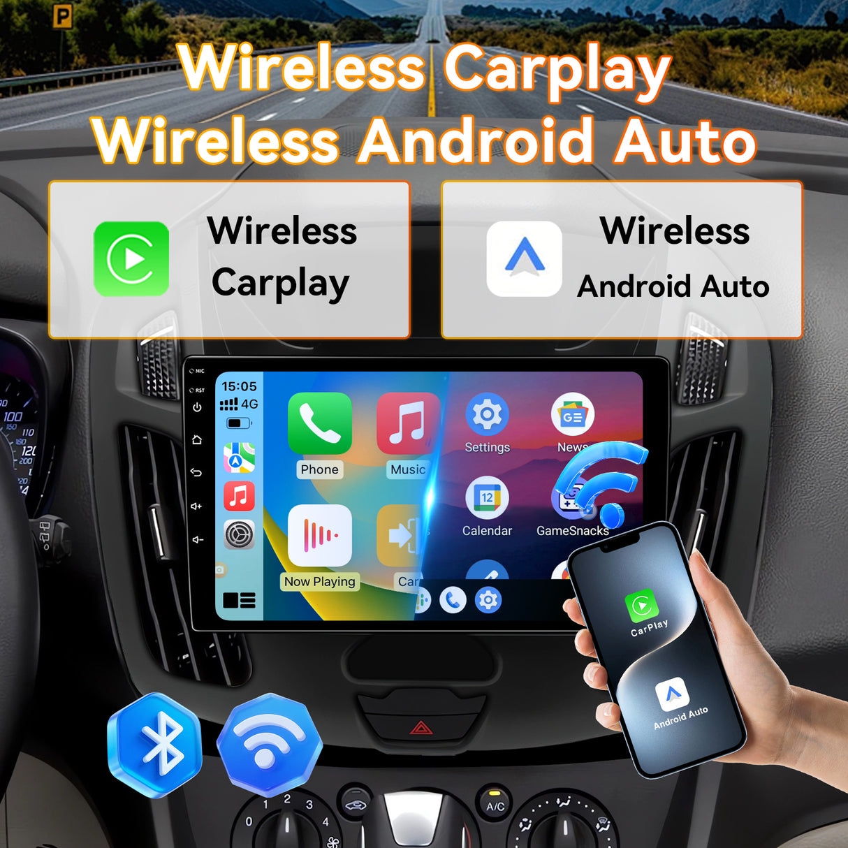 Android 14 Car Radio Compatible with Ford Transit Connect 2014-2018,Touchscreen Car Stereo with Wireless Carplay Android Auto,FM,Multimedia Receiver with GPS Bluetooth & Backup Camera(9.7Inch