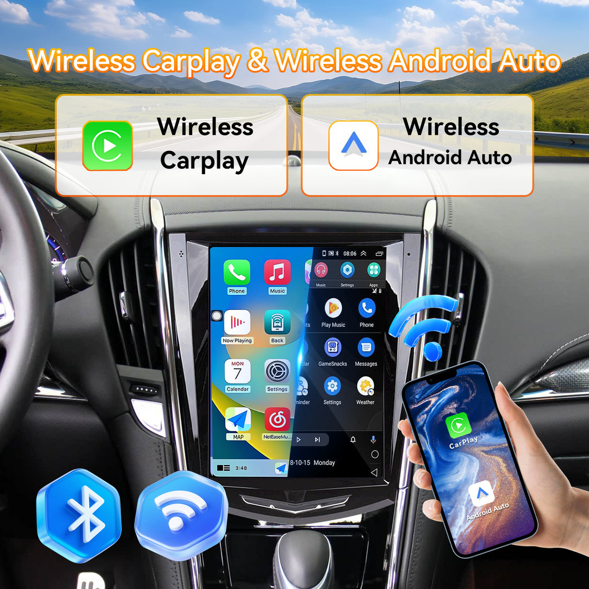Android 14 car raido Stereo Compatible with Cadillac ATS ATSL XTS SRX CTS 2009-2018. 9.7" Screen Stereo Replacement with Wireless Carplay Android Auto GPS Bluetooth FM DSP SWC Backup Camera