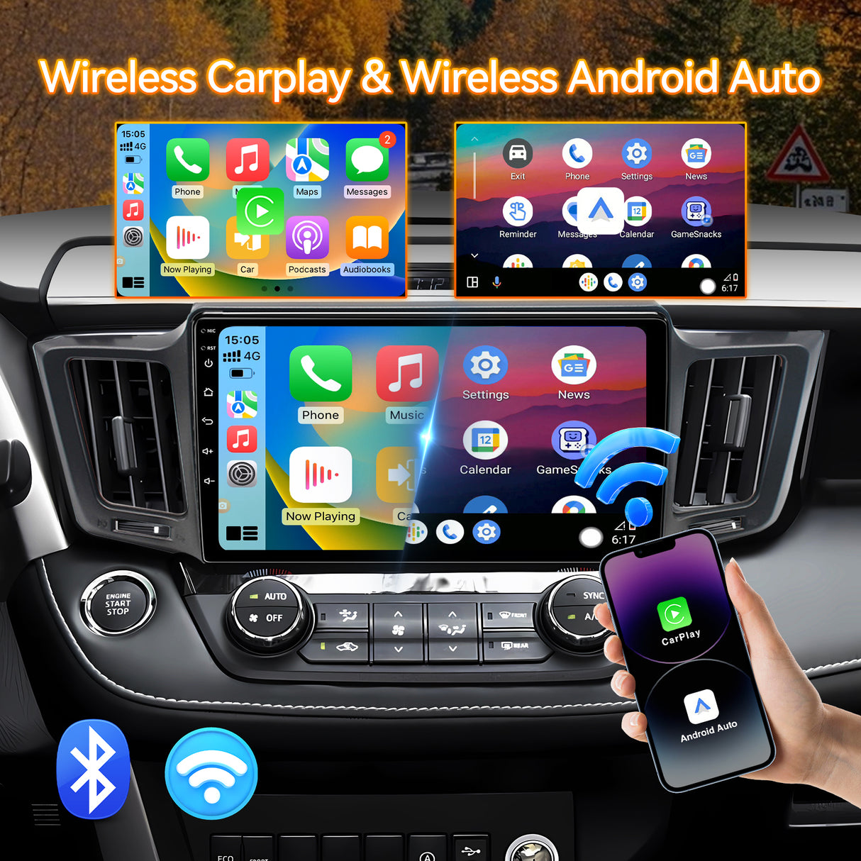 Android 13 Car Stereo Radio Compatible with Toyota RAV4 2013 2014 2015 2016 2017 2018, 10 Inch IPS Touch Screen/WiFi/Bluetooth/Wireless Carplay Android Auto/GPS/Mirror Link/AHD Rear Camera