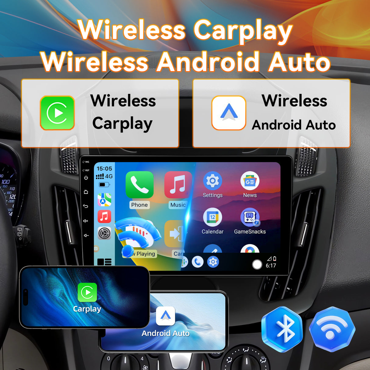 Android 14 Car Radio Compatible with Ford Transit Connect 2014-2018,9" Touch Screen Car Stereo with Wireless Carplay Android Auto,Multimedia Receiver with GPS Bluetooth & Backup Camera