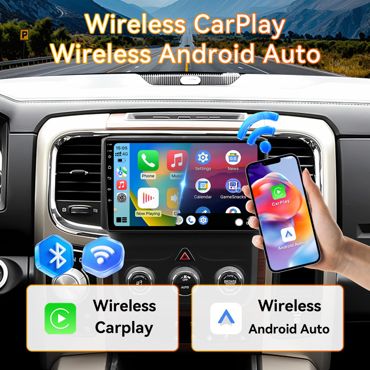 Android 13 Car Stereo Radio Compatible with Dodge Ram 1500/2500/3500 2013-2018, 9 Inch Touchscreen Head Unit,Bluetooth |Wifi |FM |Wireless Carplay Android Auto |GPS |Mirrorlink |Backup Camera