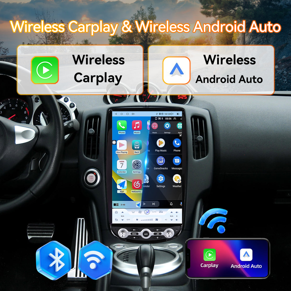Android 14 Car Stereo Radio Head Unit Compatible with Nissan 370Z 2009-2021 Carplay&Android Auto T-Style Touch Screen with GPS DSP Bluetooth HDMI Optical AM FM 4G WiFi 8+128G 14.5"