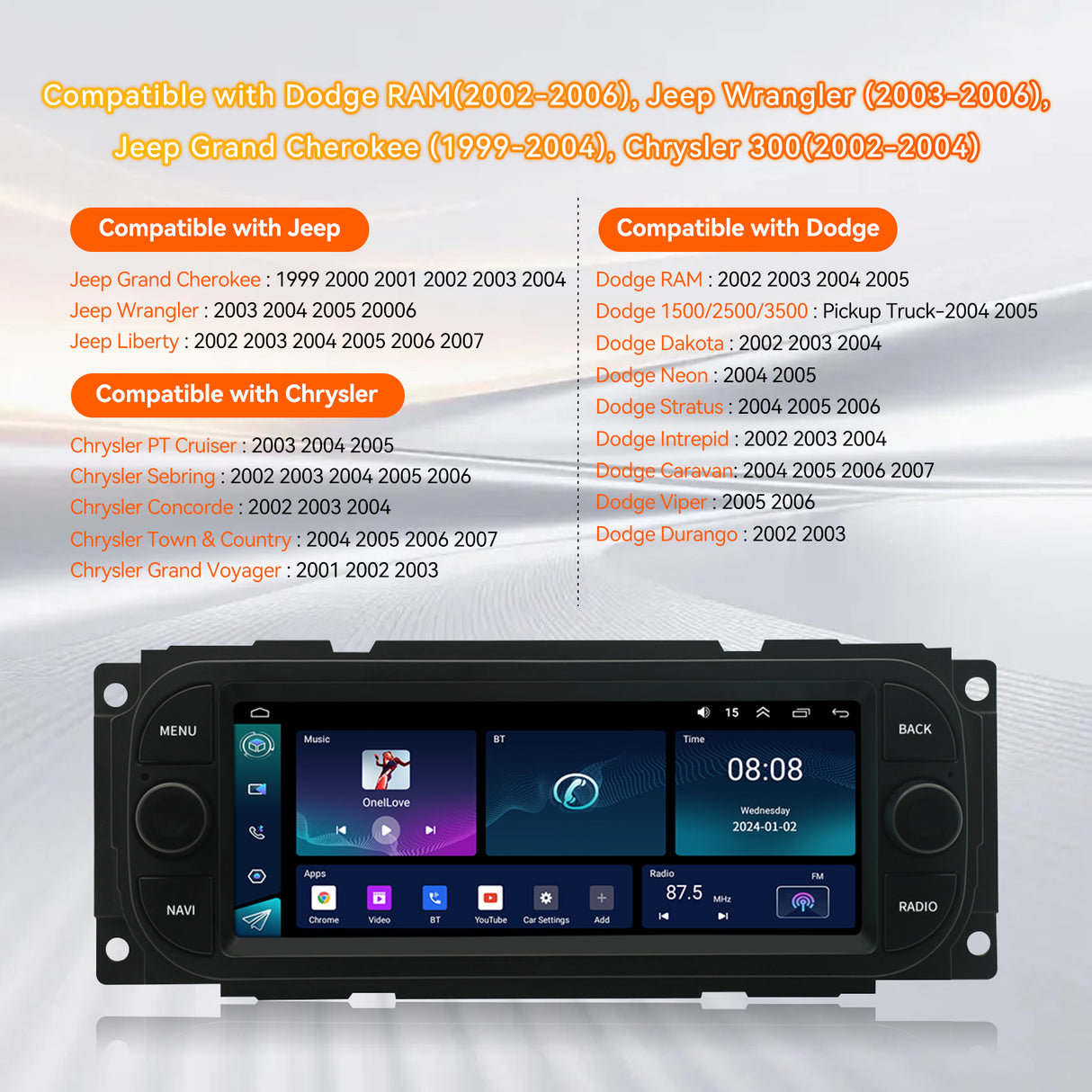 Android 13 Car Stereo Radio Head Unit Compatible with Dodge RAM(2002-2006), Jeep Wrangler (2003-2006),Jeep Grand Cherokee (1999-2004), Chrysler 300(2002-2004) 300C Carplay&Android Auto Touch Screen with GPS DSP Bluetooth Optical FM 4G WiFi 2+64G 6.9 inch
