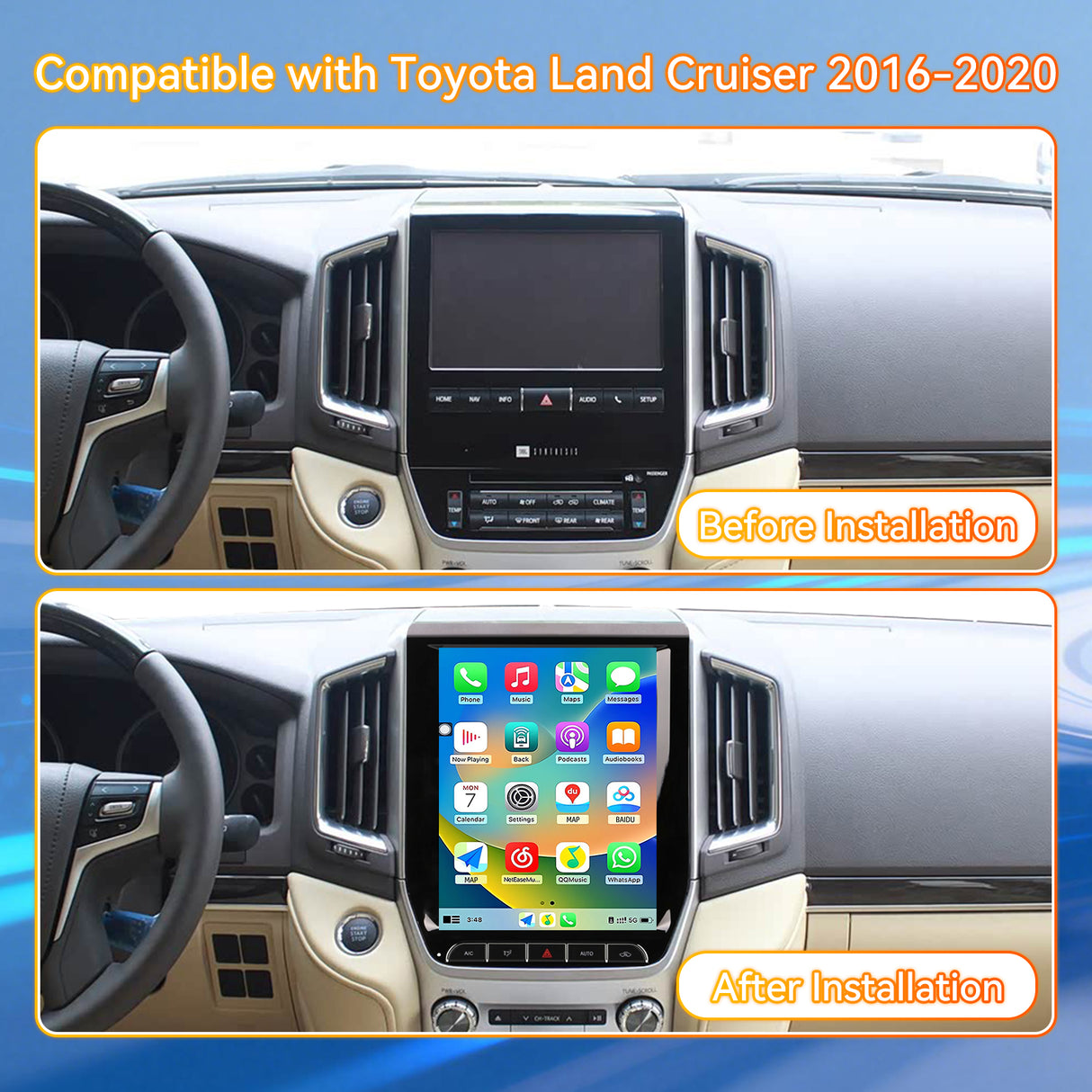 Android 14 Car Stereo Radio Head Unit Compatible with Toyota Land Cruiser 2016-Carpl2020 ay&Android Auto T-Style Touch Screen with GPS | DSP | Bluetooth | Optical | FM | 4G | WiFi 8+128G 12.1