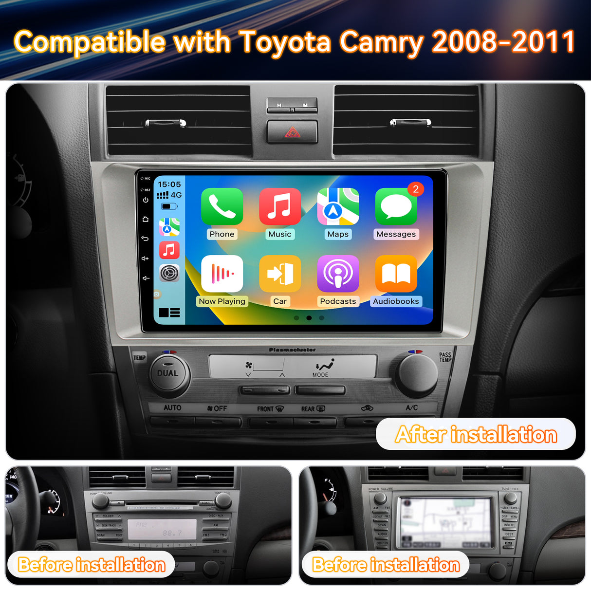 Android 13 Car Stereo Radio Compatible with Toyota Camry 2008-2011,9 Inch Touchscreen Head Unit,Bluetooth |Wifi |FM |Wireless Carplay Android Auto |GPS |Mirrorlink |Backup Camera