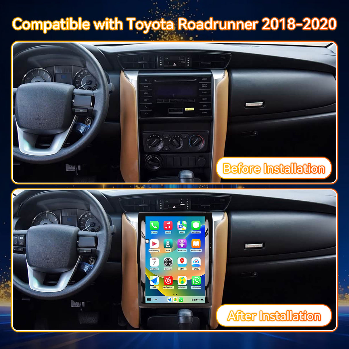 Android 14 Car Stereo Radio Head Unit Compatible with Toyota Roadrunner 2018-2020 Carplay&Android Auto T-Style Touch Screen with GPS | DSP | Bluetooth | Optical | FM | 4G | WiFi 8+128G 12.1
