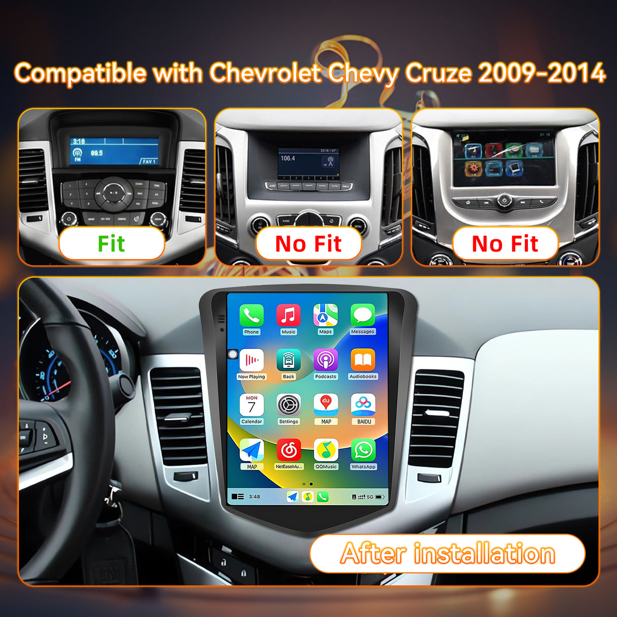 Android 13 Car Stereo Radio Compatible with Chevy Cruze 2009 2010 2011 2012 2013 2014 2015,9 Inch Head Unit, WiFi/Bluetooth/Wireless CarPlay Andriod Auto/FM/GPS/SWC/Mirror Link/Backup Camera