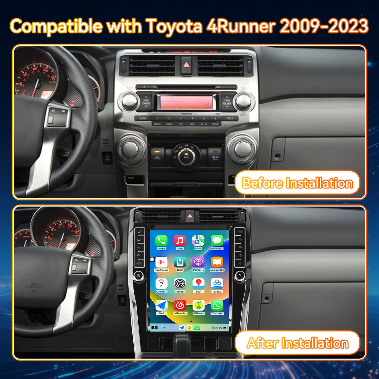 Android 14 Car Stereo Radio Head Unit Compatible with Toyota 4Runner 2009-2023 Carplay&Android Auto T-Style Touch Screen with GPS | DSP | Bluetooth | Optical | FM | 4G | WiFi 8+128G 16.2