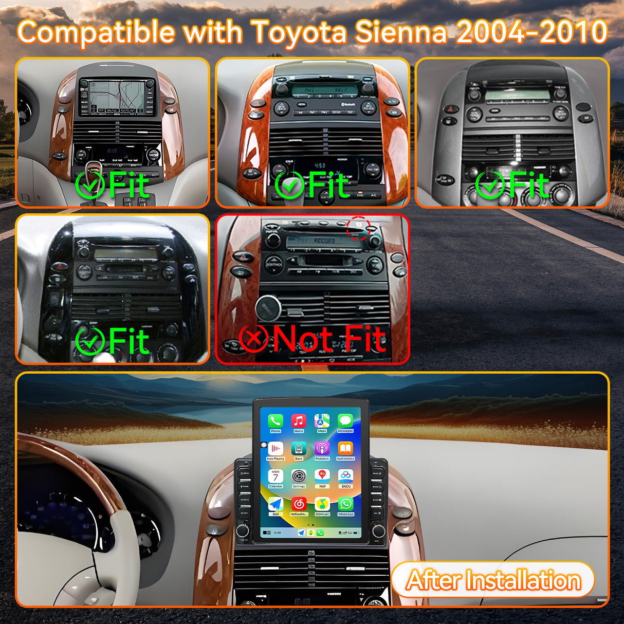 Android 15 Car Radio Stereo Compatible with Toyota Sienna 2004-2010,9.7 Inch Touchscreen,Car Stereo Support Wireless Carplay & Android Auto,Bluetooth/GPS/WiFi/Mirror Link/Backup Camera/SWC/FM