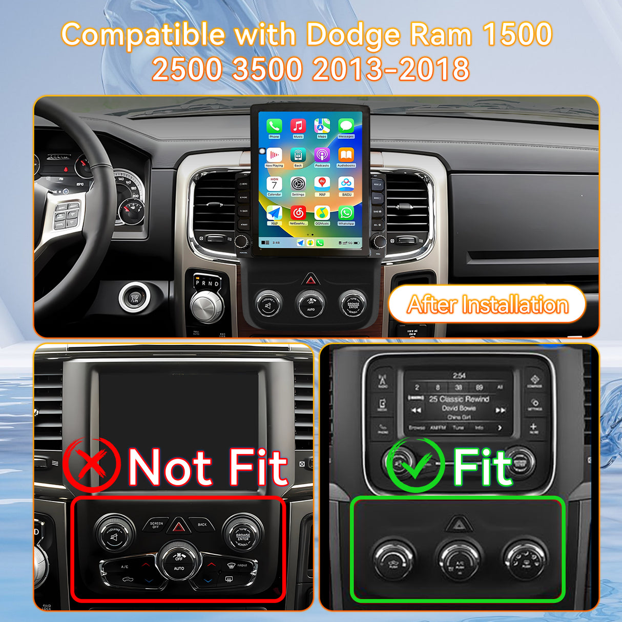 Android 13 Car Stereo Radio Compatible with Dodge Ram 1500 2500 3500 2013 2014 2015 2016 2017 2018(Manual AC),9.7 Inch Head Unit Support Bluetooth,Wireless CarPlay Android Auto,2+64