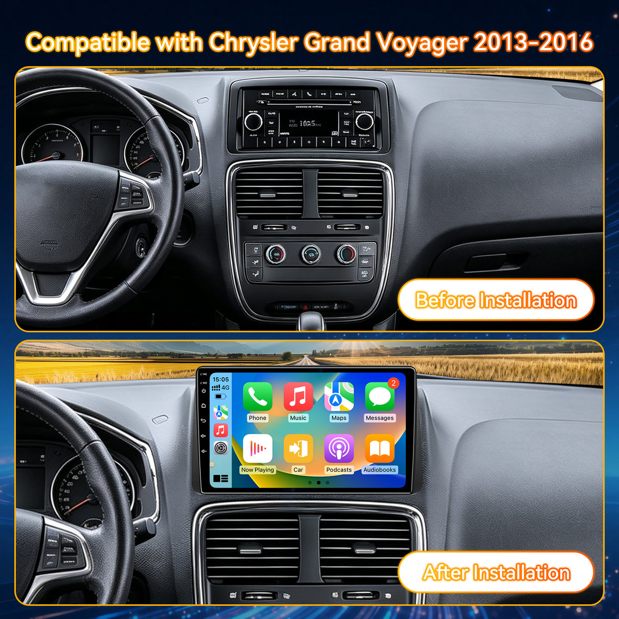 Android 13 Car Radio Stereo for Grand Voyager 2013-2016, 9 Inch Touchscreen Head Unit,Bluetooth | Wifi | FM | Wireless Carplay Android Auto | GPS | Mirrorlink | Backup Camera