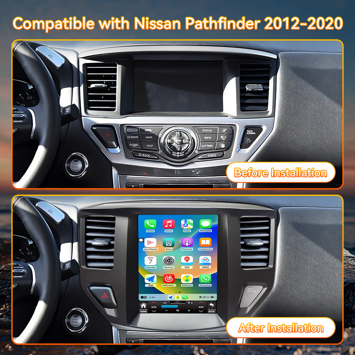 Car Stereo Radio Compatible with Nissan Pathfinder 2012-2020,5G.8Core.10.4''Touchscreen Car Radio Support Bluetooth,Wireless CarPlay Android Auto/FM/GPS/SWC/Mirror Link/Backup Camera