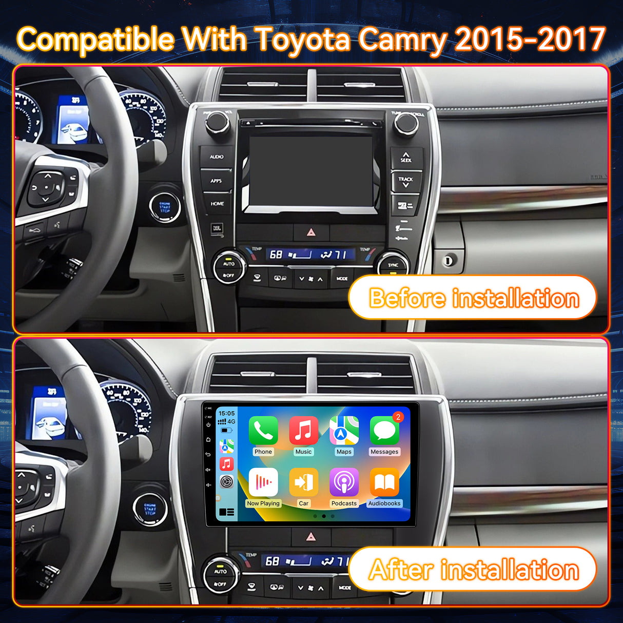Android 13 Car Stereo Radio Compatible with Toyota Camry 2015-2017, 10 Inch Touchscreen Head Unit,Bluetooth |Wifi |FM |Wireless Carplay Android Auto |GPS |Mirrorlink |Backup Camera