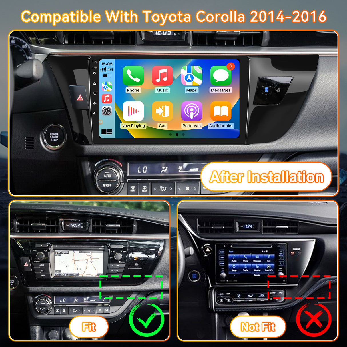 Android 13 Car Stereo Radio Compatible with Toyota Corolla 2014-2016, 10 Inch Touchscreen Head Unit,Bluetooth |Wifi |FM |Wireless Carplay Android Auto |GPS |Mirrorlink |Backup Camera
