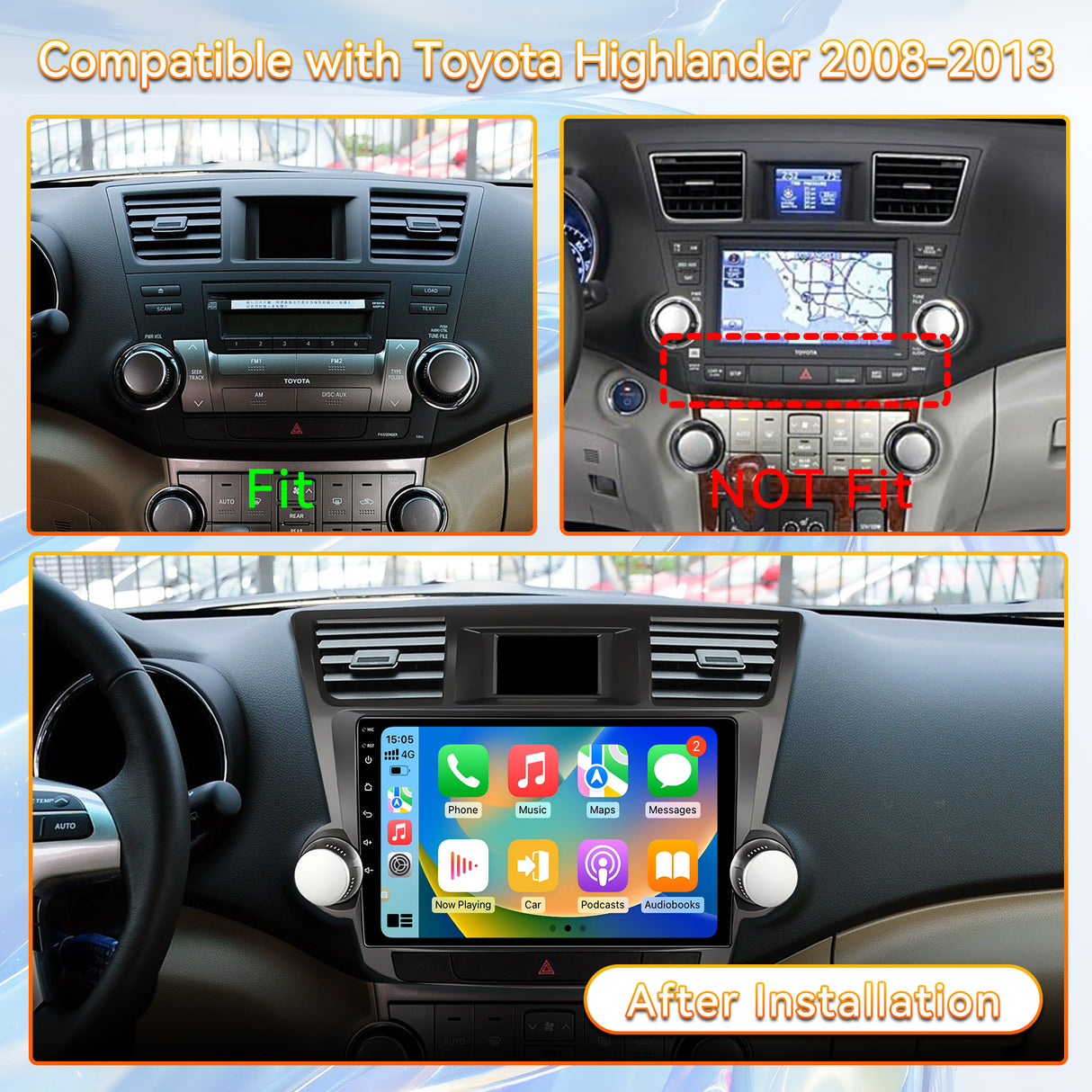 Android 13 Car Stereo Radio Compatible with Toyota Highlander 2008 2009 2010 2011 2012 2013,10" Touchscreen Car Radio Support Bluetooth,Wireless CarPlay Andriod Auto/WiFi/FM/GPS/Backup Camera