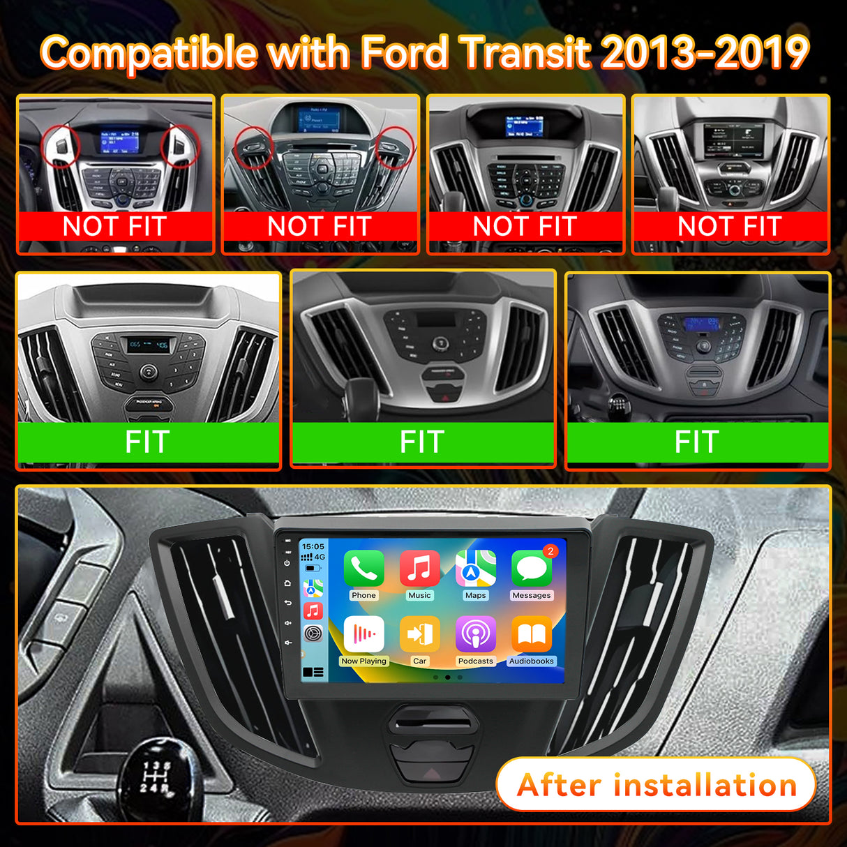 Android 13 Car Stereo Radio Compatible with Ford Transit 2013 2014 2015 2016 2017 2018 2019, Head Unit, 9" Touchscreen Support Bluetooth/Wireless CarPlay Andriod Auto/GPS/WiFi/Mirror Link/Backup Camera