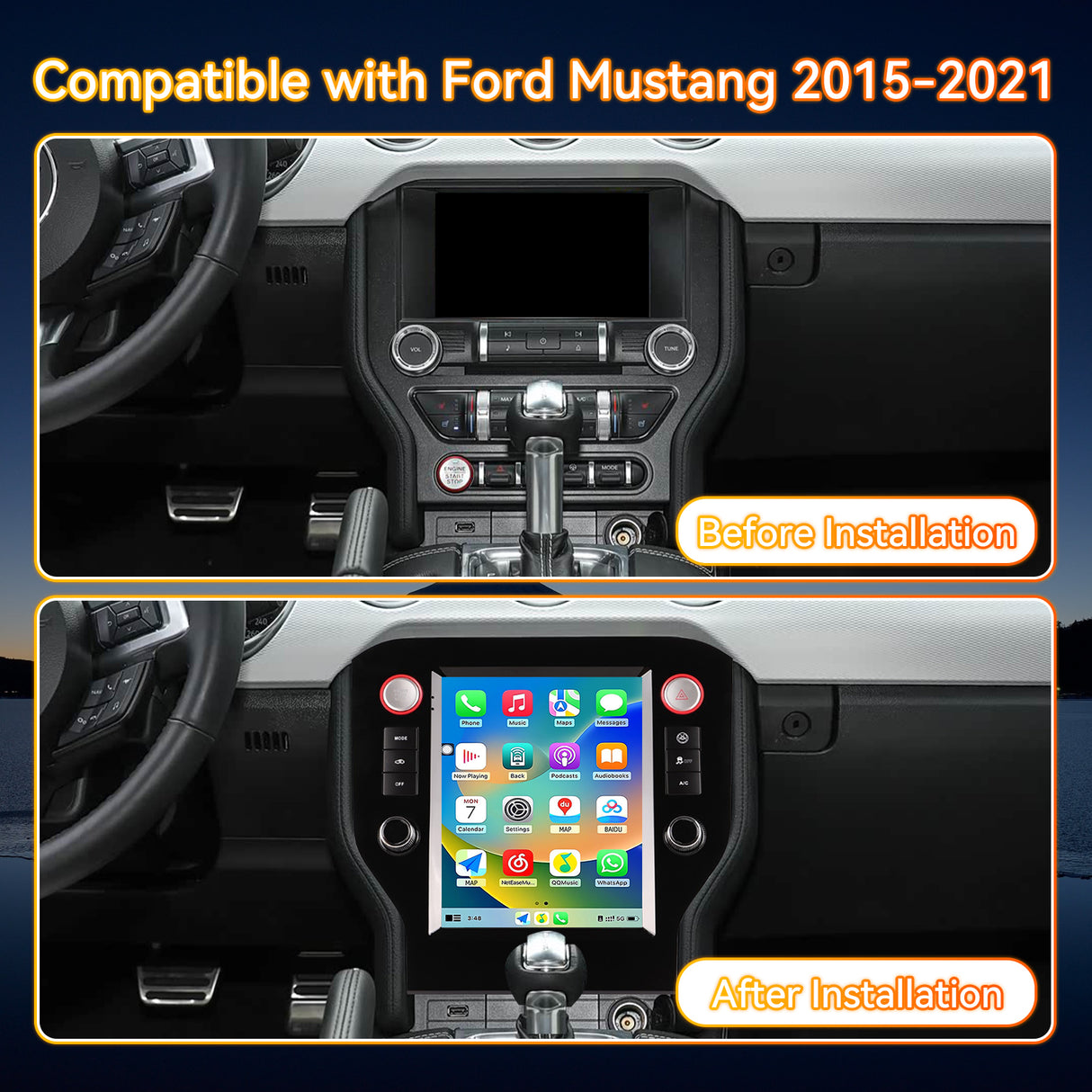 Android 14 Car Stereo Radio Head Unit Compatible with Ford Mustang 2015-2021 Carplay&Android Auto T-Style Touch Screen with GPS | DSP | Bluetooth | Optical | FM | 4G | WiFi 8+128G 9.7