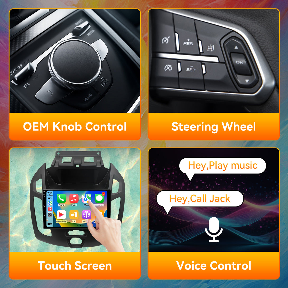 Android 14 Car Radio Compatible with Ford Transit Connect 2014-2018,9" Touch Screen Car Stereo with Wireless Carplay Android Auto,Multimedia Receiver with GPS Bluetooth & Backup Camera