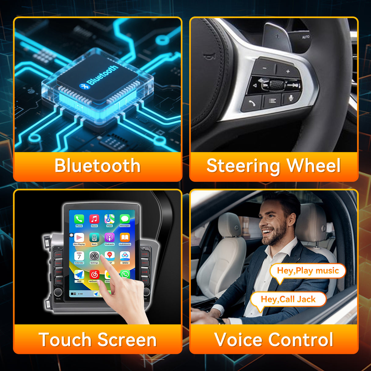 Android 15 Car Stereo Radio Compatible with Honda Civic 2012 2013 2014 2015 with Wireless CarPlay Android Auto,9.7' Touchscreen Support Bluetooth/GPS/WiFi/Mirror Link/Backup Camera