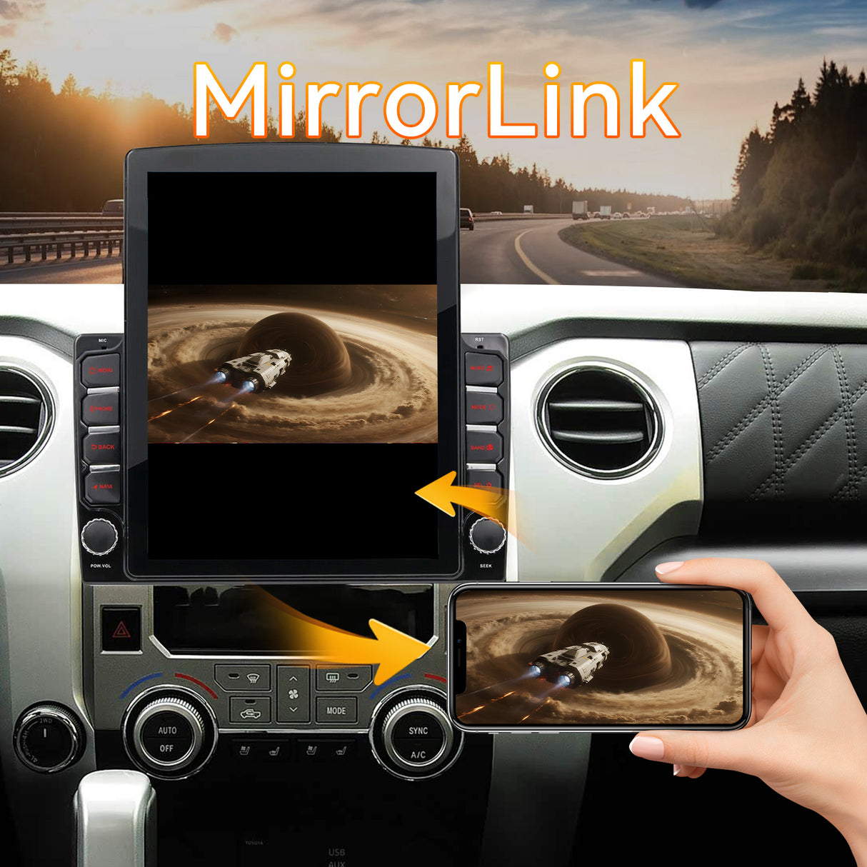 Android 14 Car Stereo Radio Compatible with Toyota Tundra 2014-2021, 9.7 Inch Touchscreen Support Bluetooth/Wireless CarPlay Android Auto/GPS/WiFi/Mirror Link/Backup Camera