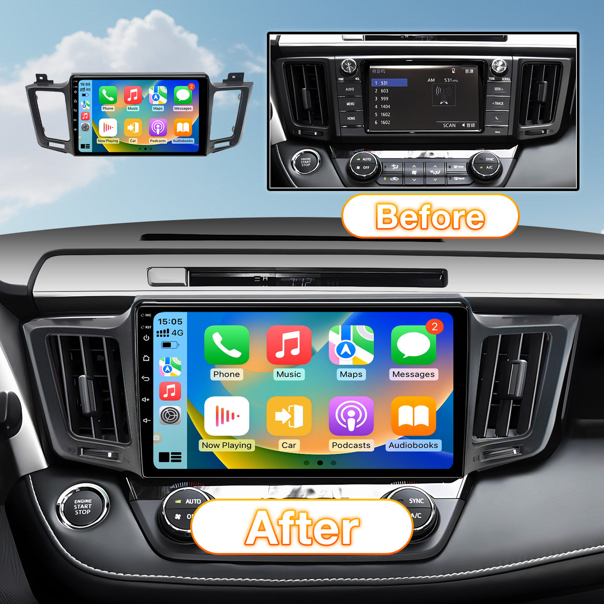 Android 13 Car Stereo Radio Compatible with Toyota RAV4 2013 2014 2015 2016 2017 2018, 10 Inch IPS Touch Screen/WiFi/Bluetooth/Wireless Carplay Android Auto/GPS/Mirror Link/AHD Rear Camera