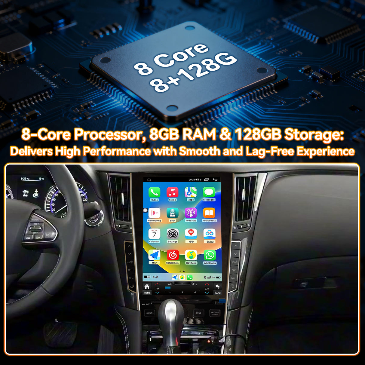 Android 15 Car Stereo Radio Compatible with Infiniti Q50 2015 2016 2017 2018 2019 12.1" Touch Screen Wireless CarPlay & Android Auto DSP 4G LTE 5G WiFi BT GPS Navigation Bluetooth 8core 8+128G