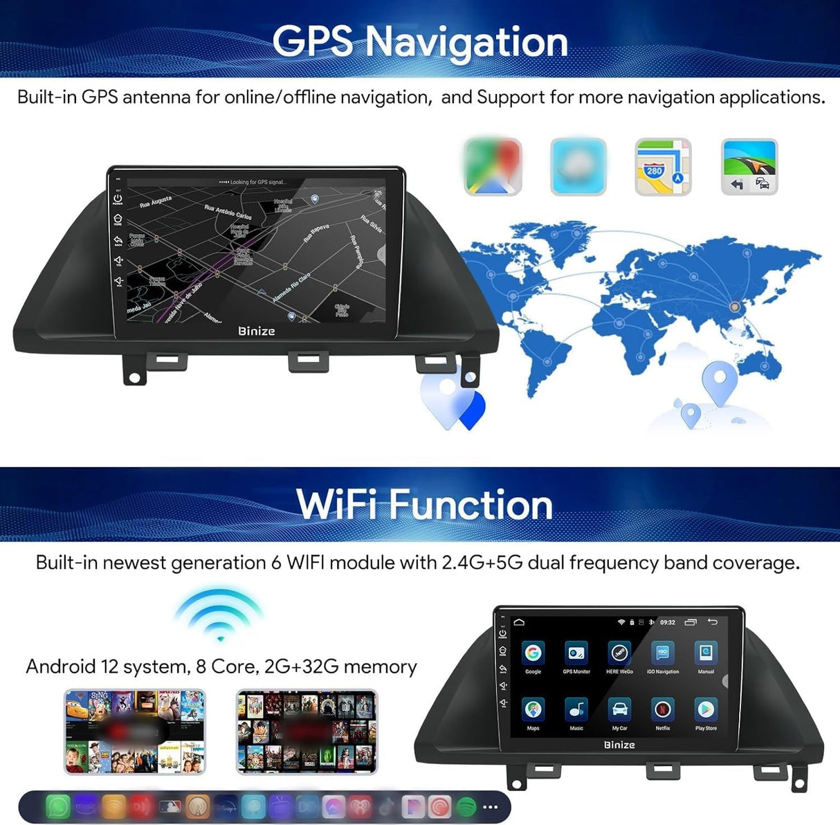 Android 13 Car Stereo Radio Compatible with Honda Odyssey 2011 2012 2013 2014 2015 2016 2017 with Wireless Carplay Android Auto, Car Radio with Bluetooth/WiFi/ USB/Backup Camera