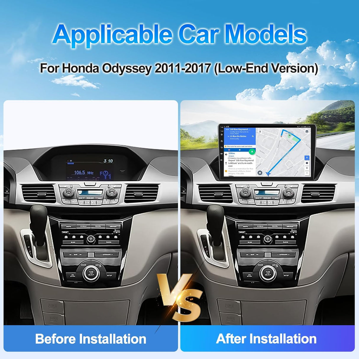 Android 13 Car Stereo Radio Compatible with Honda Odyssey 2011 2012 2013 2014 2015 2016 2017 with Wireless Carplay Android Auto, Car Radio with Bluetooth/WiFi/ USB/Backup Camera