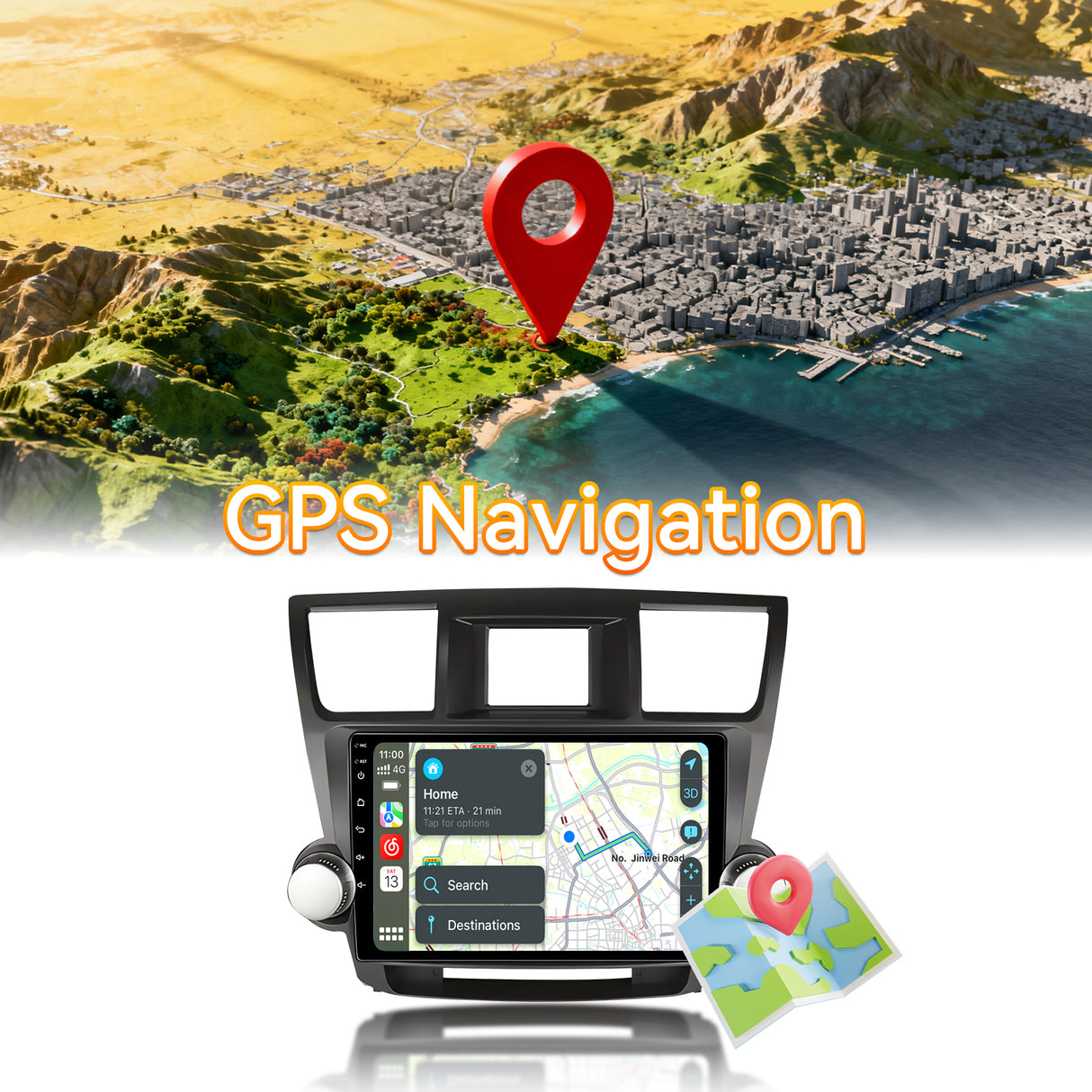 Android 13 Car Stereo Radio Compatible with Toyota Highlander 2008 2009 2010 2011 2012 2013,10" Touchscreen Car Radio Support Bluetooth,Wireless CarPlay Andriod Auto/WiFi/FM/GPS/Backup Camera