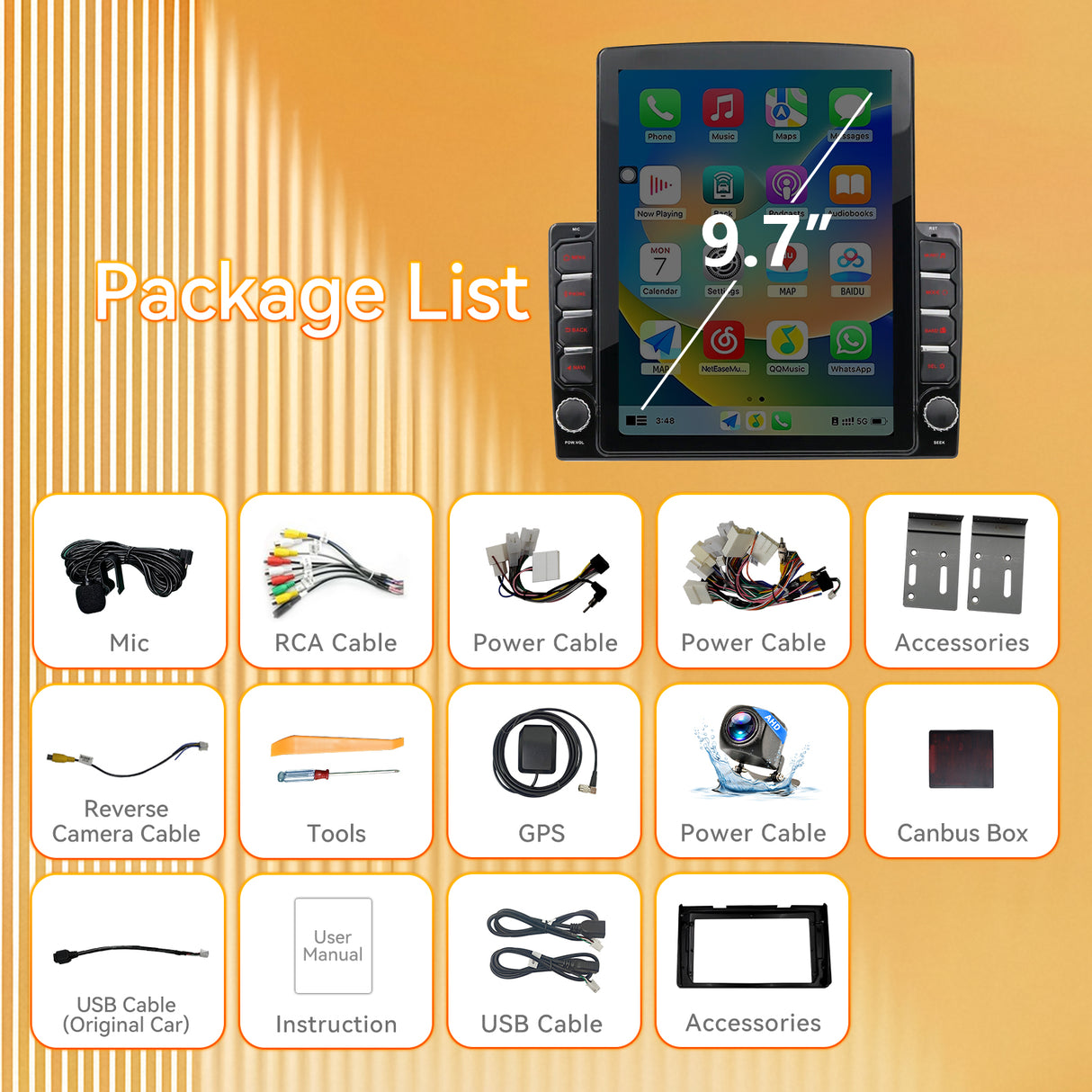 Android 14 Car Stereo Radio Compatible with Toyota Tundra 2014-2021, 9.7 Inch Touchscreen Support Bluetooth/Wireless CarPlay Android Auto/GPS/WiFi/Mirror Link/Backup Camera