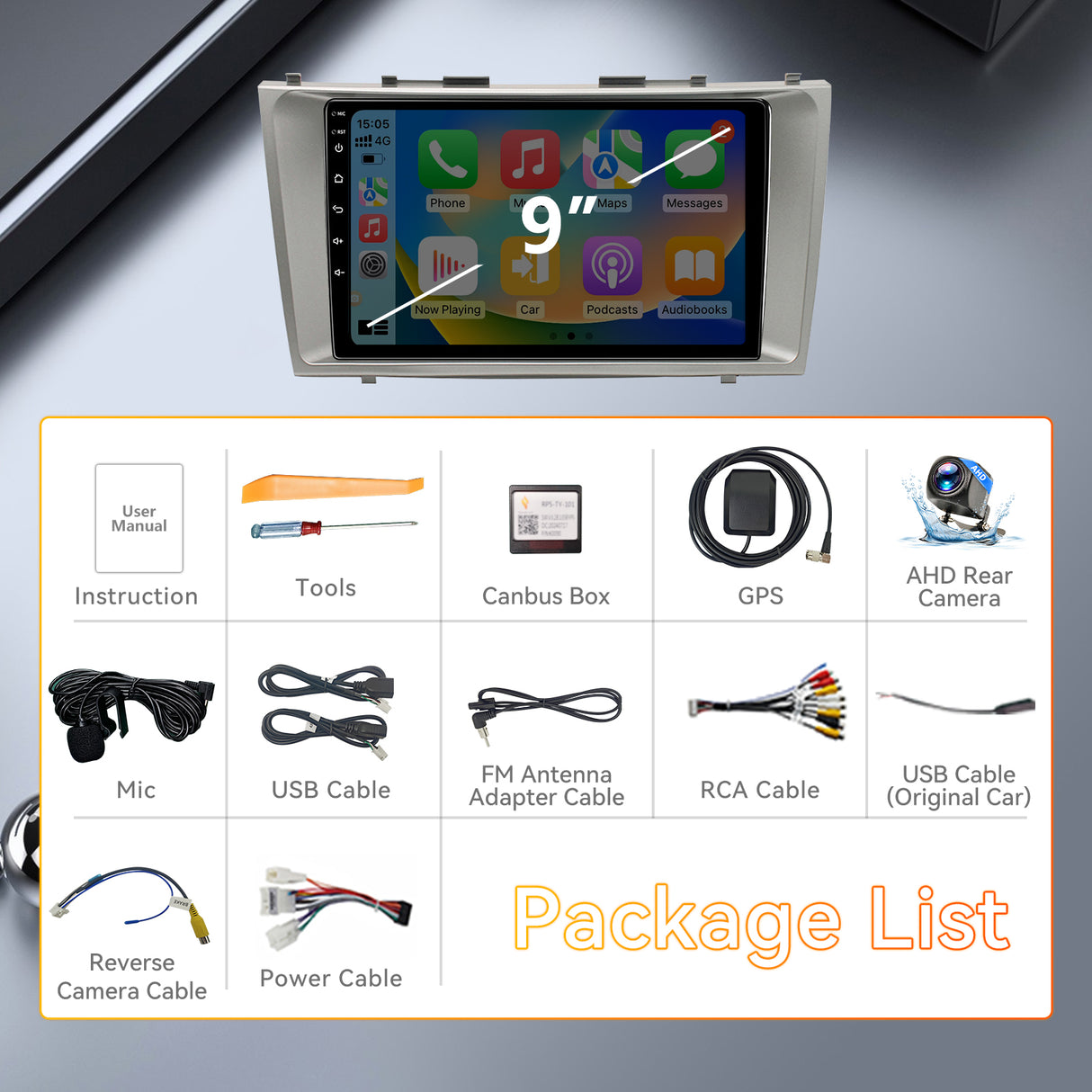 Android 13 Car Stereo Radio Compatible with Toyota Camry 2008-2011,9 Inch Touchscreen Head Unit,Bluetooth |Wifi |FM |Wireless Carplay Android Auto |GPS |Mirrorlink |Backup Camera