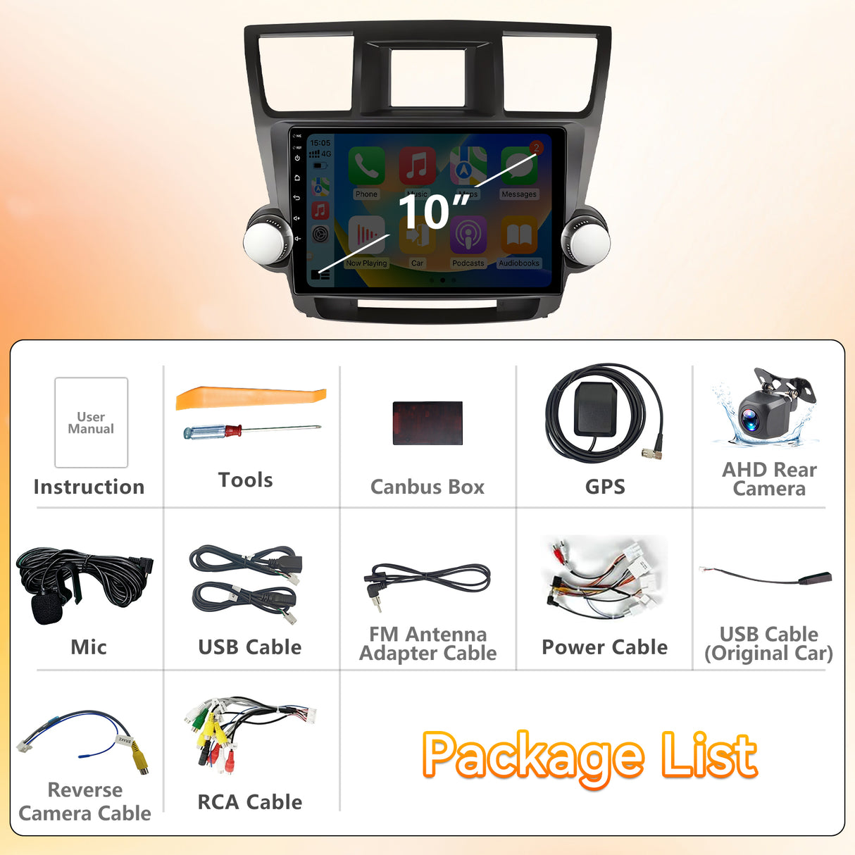 Android 13 Car Stereo Radio Compatible with Toyota Highlander 2008 2009 2010 2011 2012 2013,10" Touchscreen Car Radio Support Bluetooth,Wireless CarPlay Andriod Auto/WiFi/FM/GPS/Backup Camera