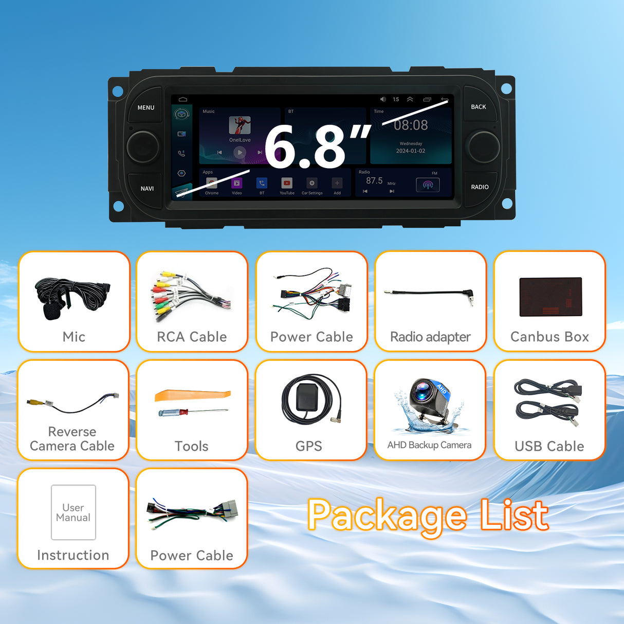 Android 13 Car Stereo Radio Head Unit Compatible with Dodge RAM(2002-2006), Jeep Wrangler (2003-2006),Jeep Grand Cherokee (1999-2004), Chrysler 300(2002-2004) 300C Carplay&Android Auto Touch Screen with GPS DSP Bluetooth Optical FM 4G WiFi 2+64G 6.9 inch