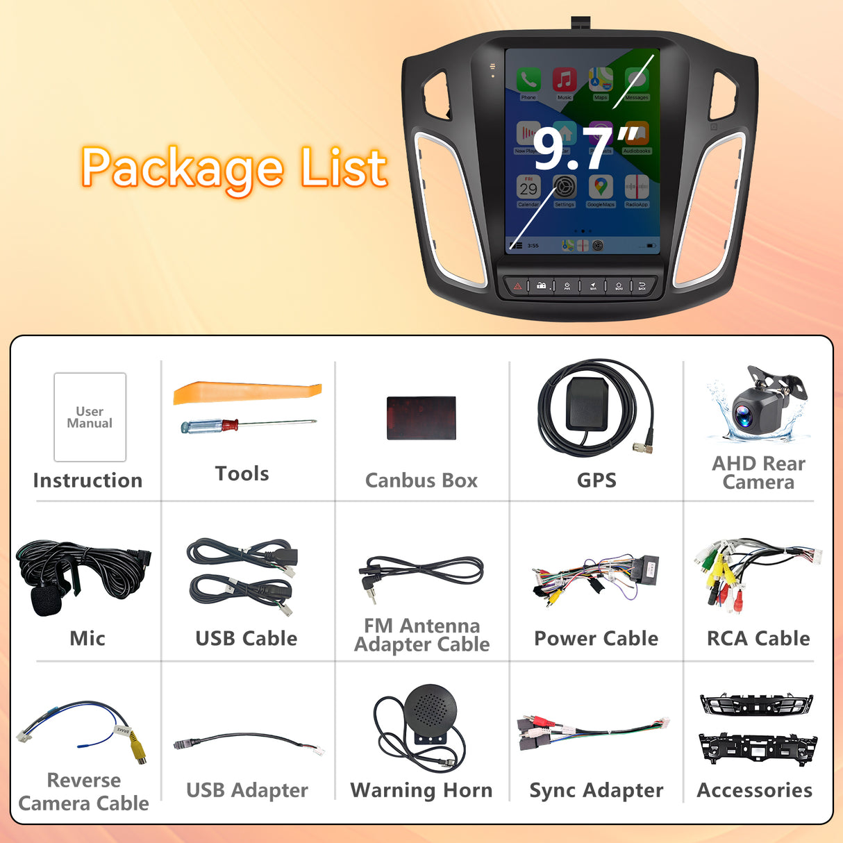 Android 13 Car Stereo Radio Compatible with Ford Focus 2012 2013 2014 2015 2016 2017 2018, 9.7 Inch IPS Touch Screen/Wireless CarPlay Andriod Auto/GPS/WiFi/Bluetooth/Mirror Link/Backup Camera