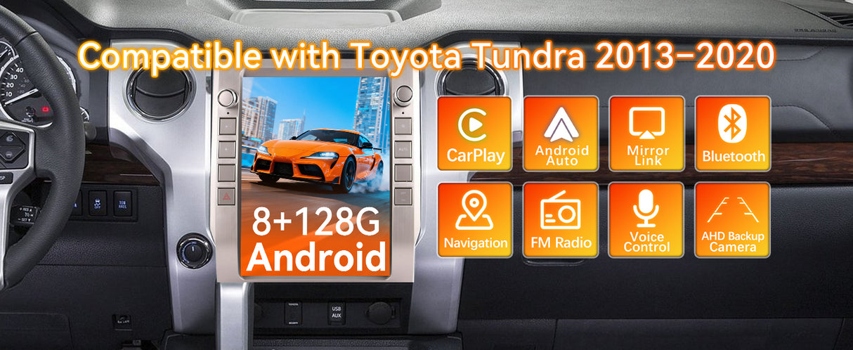 Android 14 Car Stereo Radio Head Unit Compatible with Toyota Tundra 2013-2020 Carplay&Android Auto T-Style Touch Screen with GPS | DSP | Bluetooth | Optical | FM | 4G | WiFi 8+128G 12.1