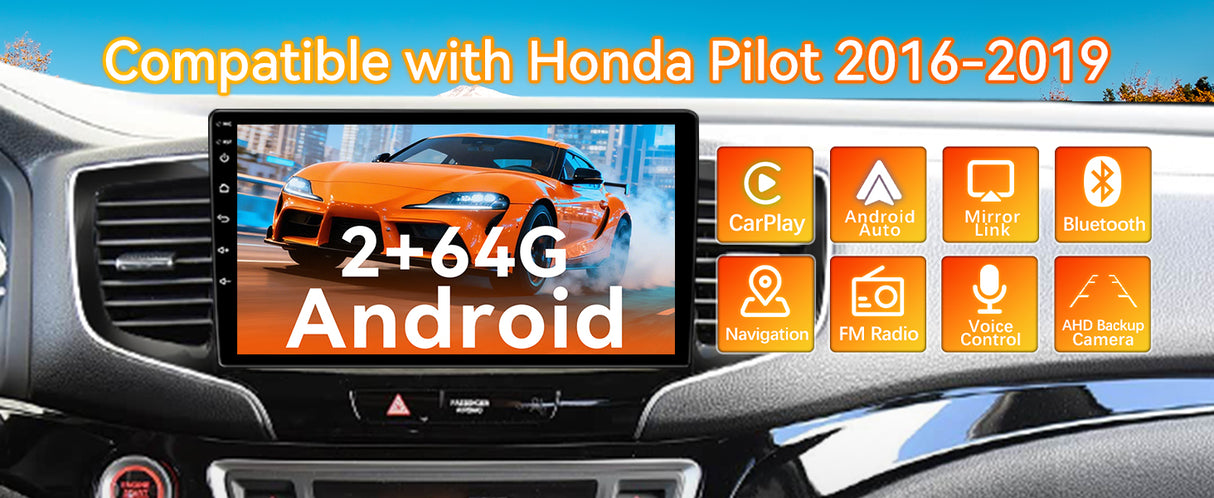 Android 13 Car Radio Stereo for Honda Pilot 2016-2019, 10 Inch Touchscreen Head Unit,Bluetooth | Wifi | FM | Wireless Carplay Android Auto | GPS | Mirrorlink | Backup Camera