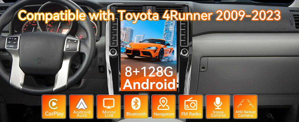 Android 14 Car Stereo Radio Head Unit Compatible with Toyota 4Runner 2009-2023 Carplay&Android Auto T-Style Touch Screen with GPS | DSP | Bluetooth | Optical | FM | 4G | WiFi 8+128G 16.2