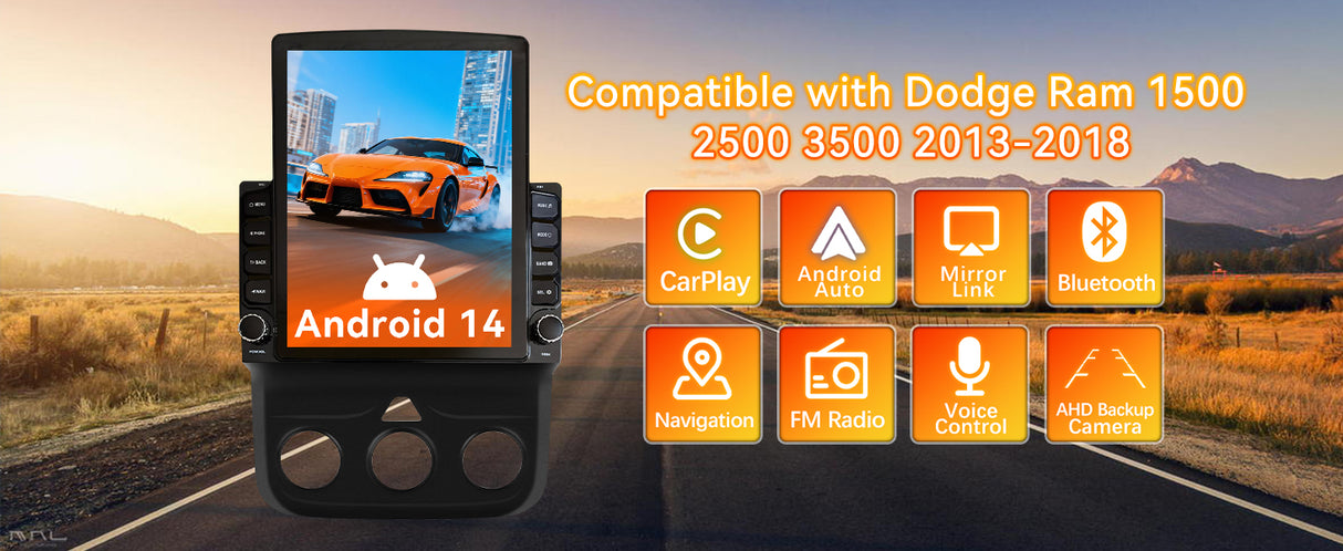 Android 13 Car Stereo Radio Compatible with Dodge Ram 1500 2500 3500 2013 2014 2015 2016 2017 2018(Manual AC),9.7 Inch Head Unit Support Bluetooth,Wireless CarPlay Android Auto,2+64