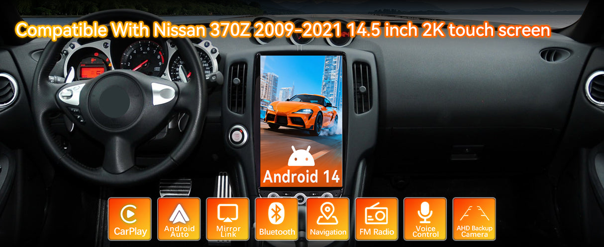 Android 14 Car Stereo Radio Head Unit Compatible with Nissan 370Z 2009-2021 Carplay&Android Auto T-Style Touch Screen with GPS DSP Bluetooth HDMI Optical AM FM 4G WiFi 8+128G 14.5"