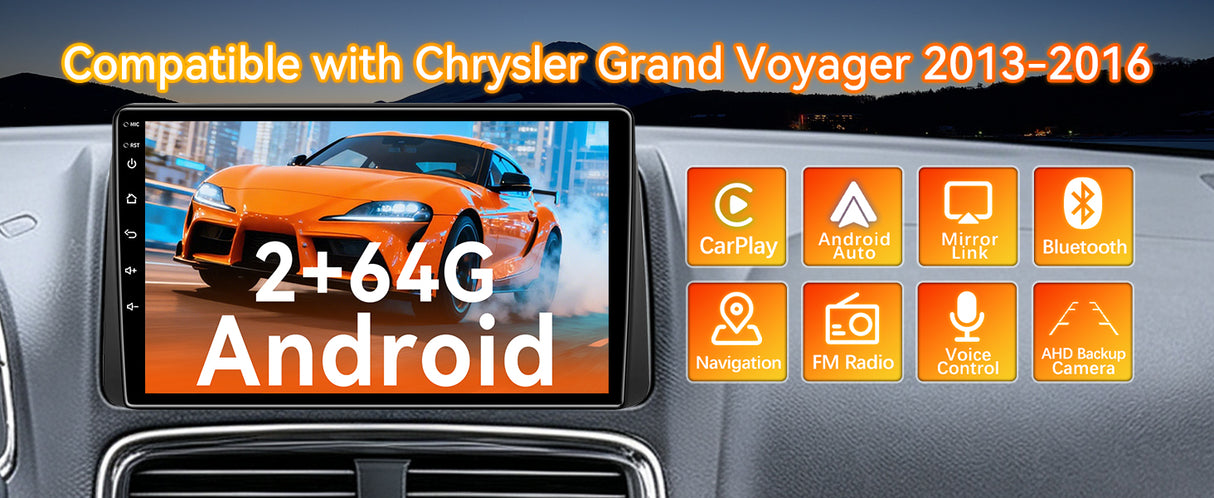 Android 13 Car Radio Stereo for Grand Voyager 2013-2016, 9 Inch Touchscreen Head Unit,Bluetooth | Wifi | FM | Wireless Carplay Android Auto | GPS | Mirrorlink | Backup Camera