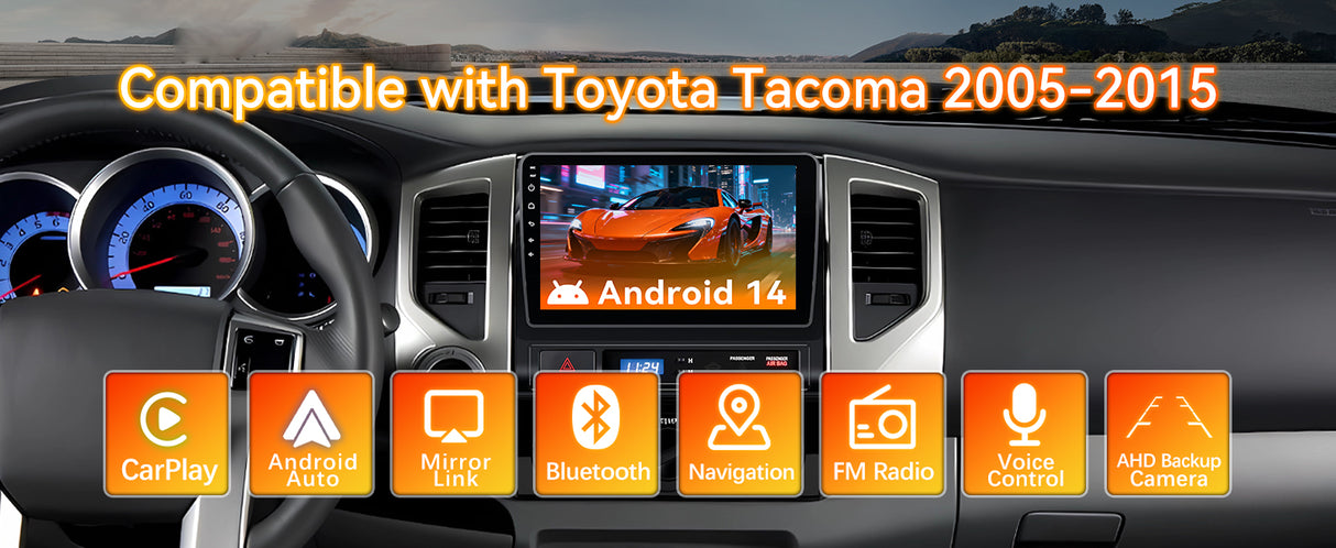 Android 13 Car Stereo Radio Compatible with Toyota Tacoma 2005-2015,9 Inch Touchscreen Head Unit,Bluetooth |Wifi |FM |Wireless Carplay Android Auto |GPS |Mirrorlink |Backup Camera